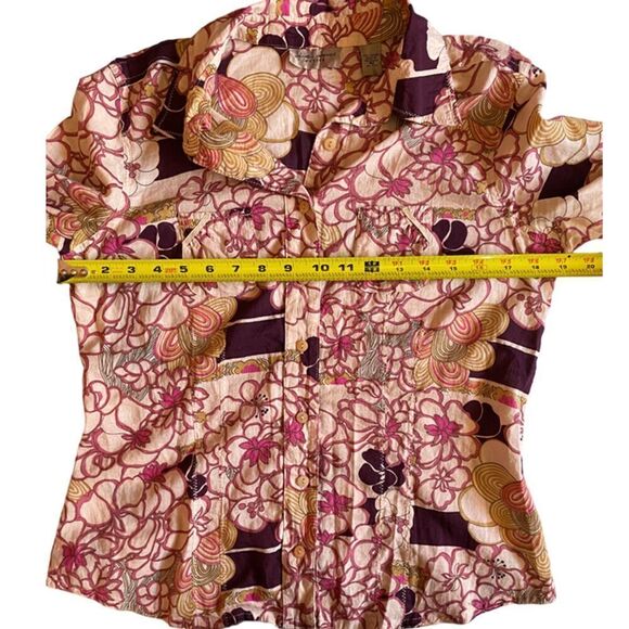 i.e. Relaxed Floral Burgundy Beige Long Sleeve Top Size MP - Picture 9 of 10